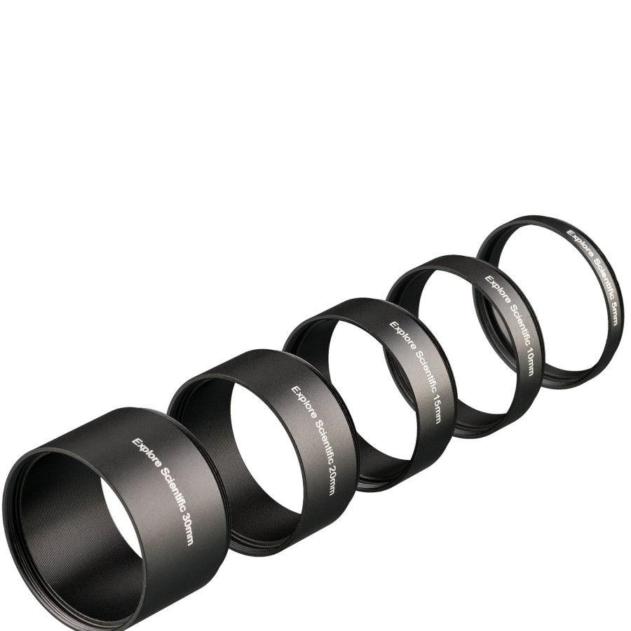 Bresser Explore Scientific Extension Ring Set M48X0.75 - 5 Pieces (30, 20, 15, 10 And 5 Mm) New