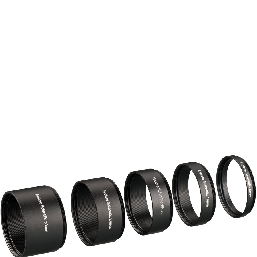 Bresser Explore Scientific Extension Ring Set M48X0.75 - 5 Pieces (30, 20, 15, 10 And 5 Mm) New