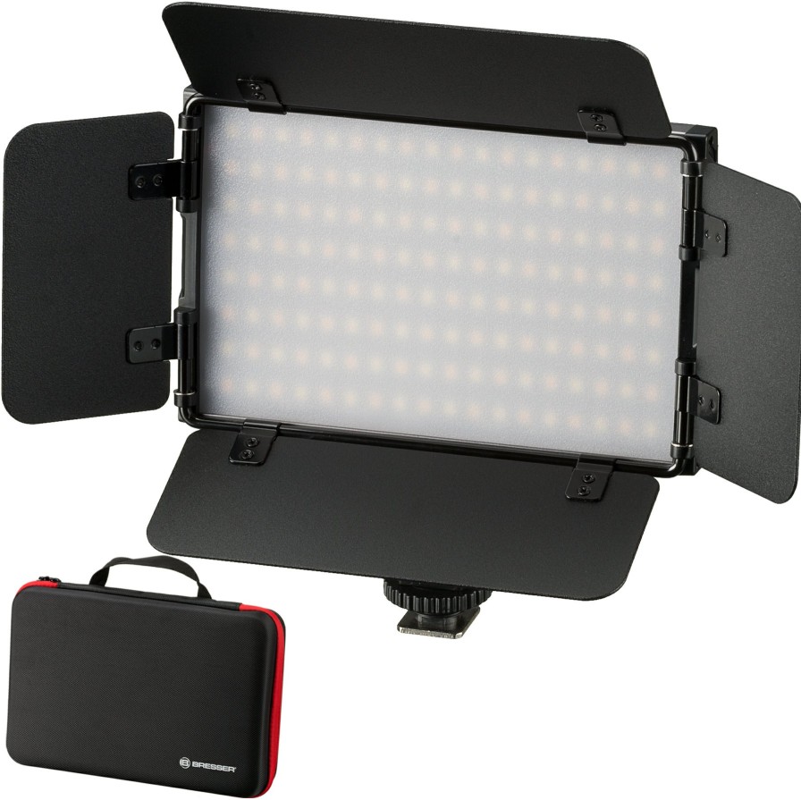 Bresser Bresser Pt Pro 15B-Ii Bi-Colour Led Video Light With Barndoors, Accumulator And Case New